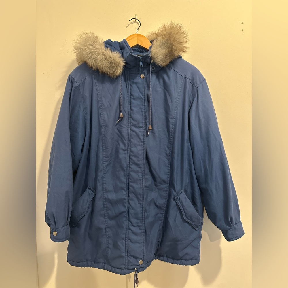 Forecaster Powder Blue Puffer Jacket with Real Fur Trim